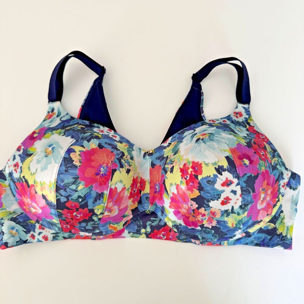 Cacique Bra Size 38C Floral Print Lightly Lined Full Coverage No Wire Free